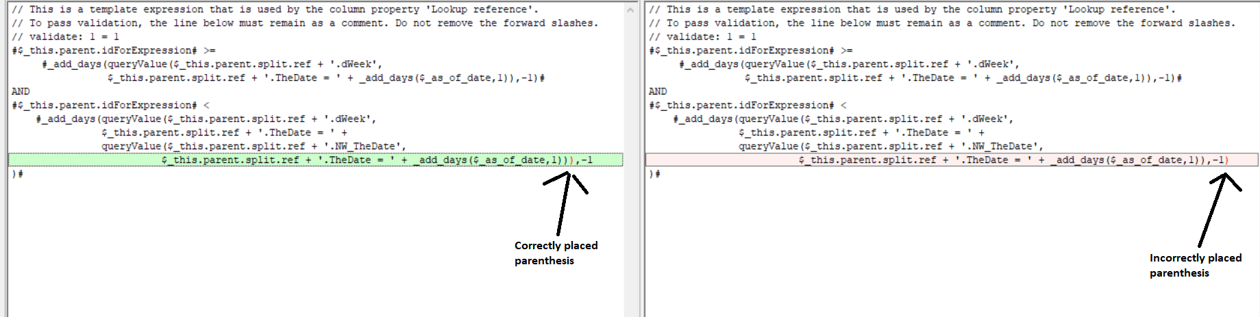 Current week filter expression with the closing bracket for queryValue in the right place